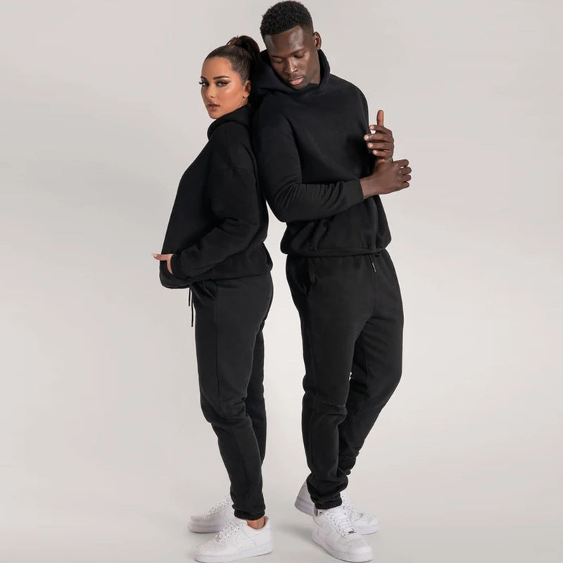 2025 winter fleece sweater set New Popular trade new loose long-sleeved hooded clothes bundle small feet trousers to keep warm