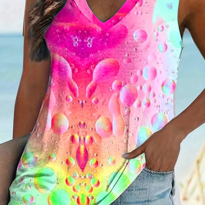 「lovevop」Bubble Gradient Print Sleeveless Top, Casual V Neck Summer Top, Women's Clothing