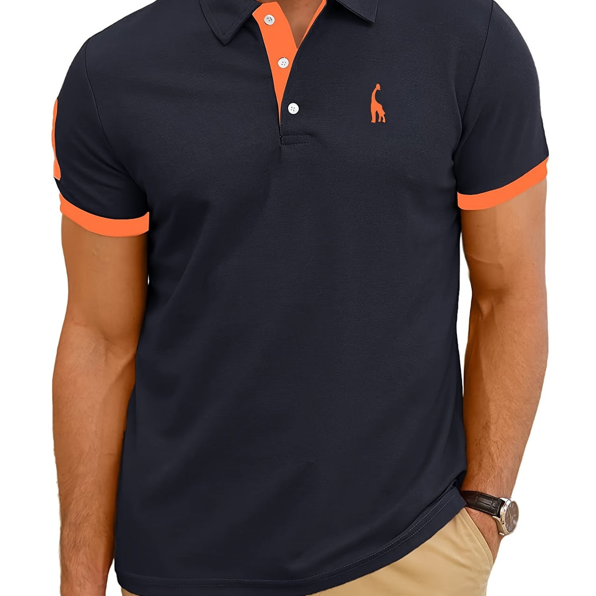 「lovevop」Men's Casual Slim Fit Embroidered Striped Polo Shirt