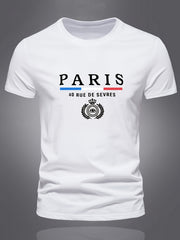 「lovevop」Men's "PARIS" Print Short Sleeve Casual Crew Neck T-Shirt, Breathable Tee For Spring Summer Sports