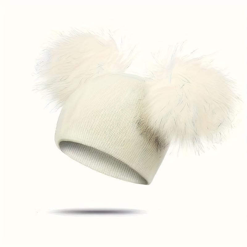 Thermal Double Ball Beanie Hat - Soft, Breathable, Windproof, and Warm Knitted Hat for Outdoor Sports and Skiing - Ultimate Cold Weather Accessory