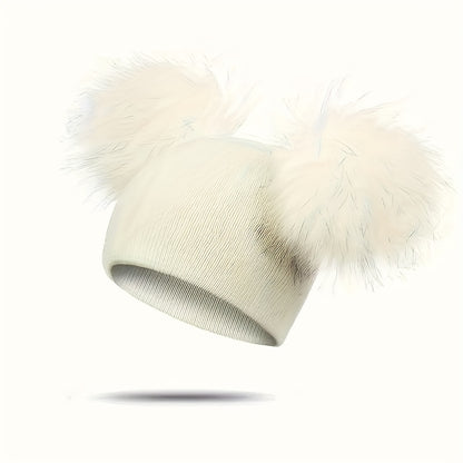 Thermal Double Ball Beanie Hat - Soft, Breathable, Windproof, and Warm Knitted Hat for Outdoor Sports and Skiing - Ultimate Cold Weather Accessory
