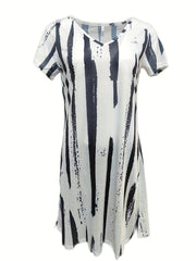 「lovevop」Striped V Neck Dress, Casual Short Sleeve Dress For Spring & Summer, Women's Clothing
