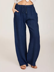 「lovevop」Drawstring Wide Leg Pants, Solid Loose Palazzo Pants, Casual Every Day Pants, Women's Clothing