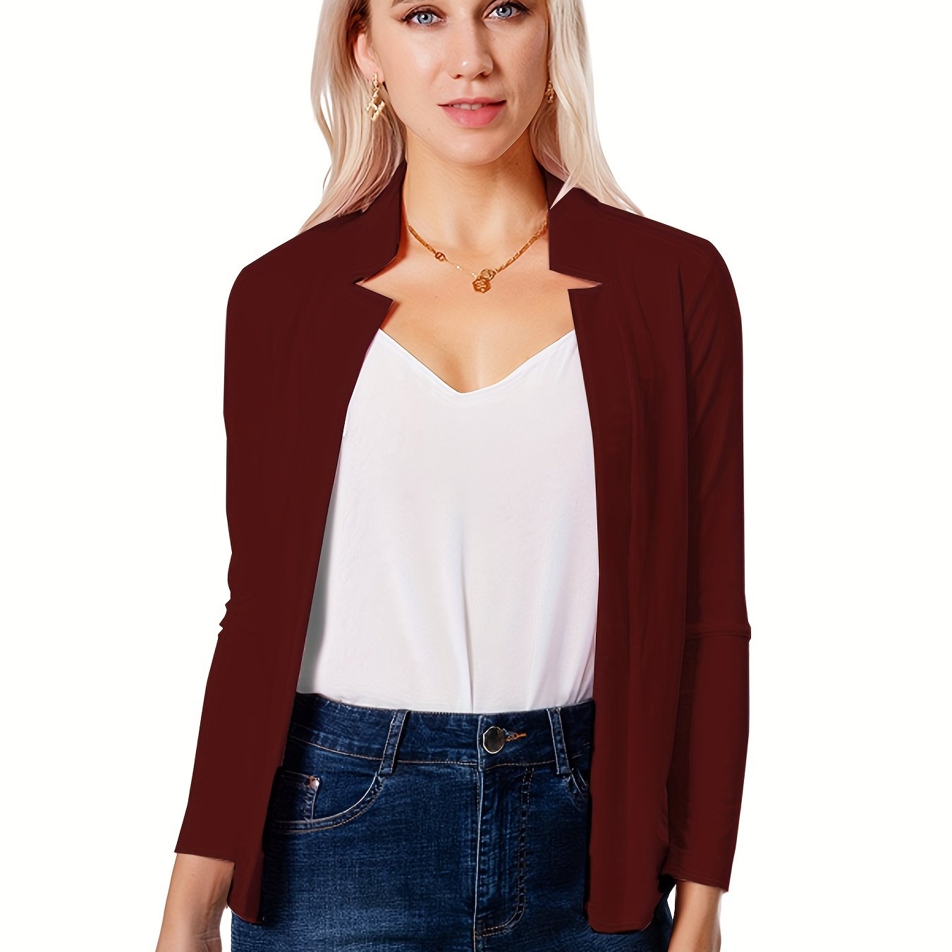 「lovevop」Solid Split Open Front Blazer, Elegant Long Sleeve Blazer, Elegant & Stylish Tops For Office & Work, Women's Clothing