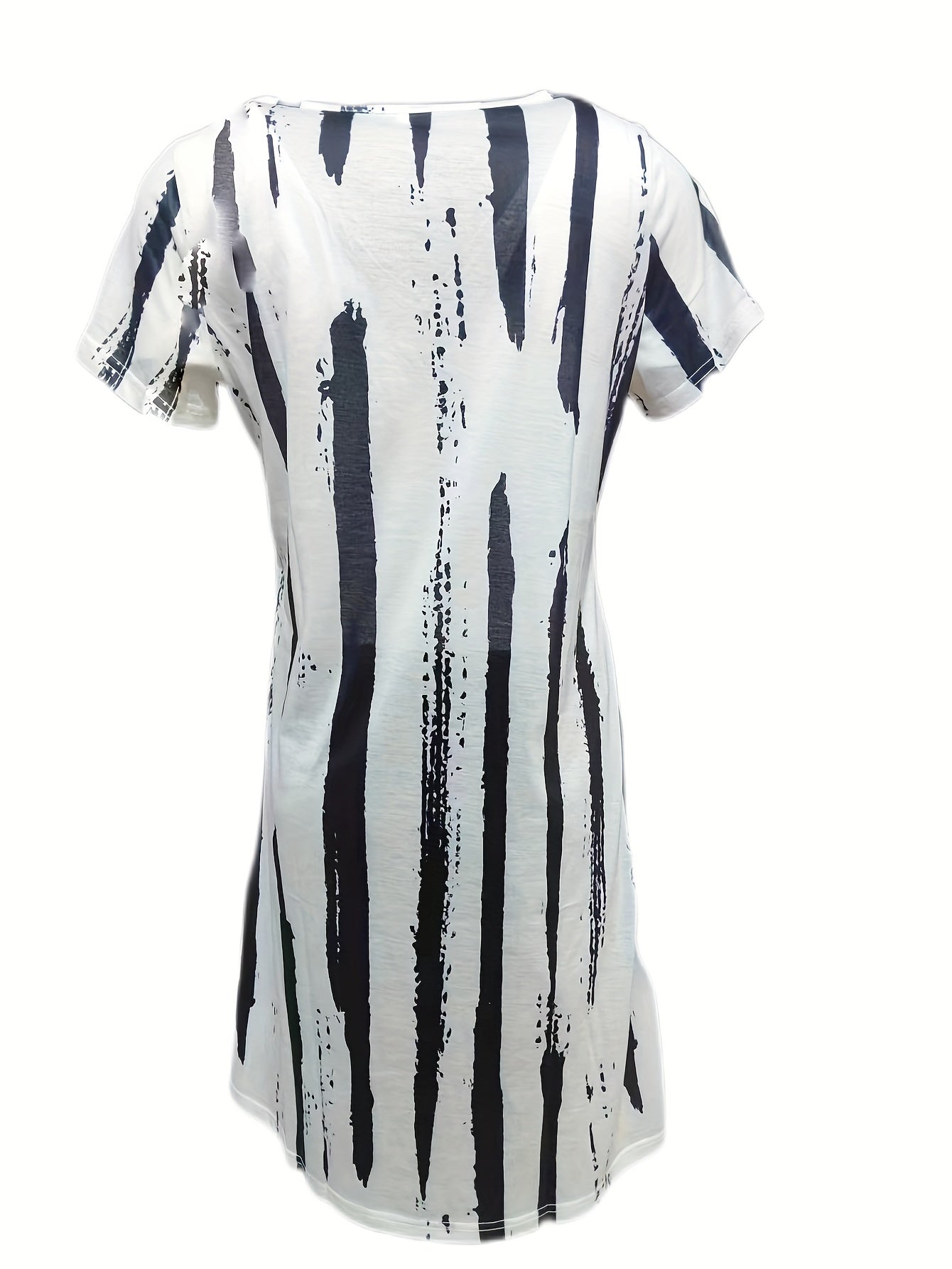 「lovevop」Striped V Neck Dress, Casual Short Sleeve Dress For Spring & Summer, Women's Clothing