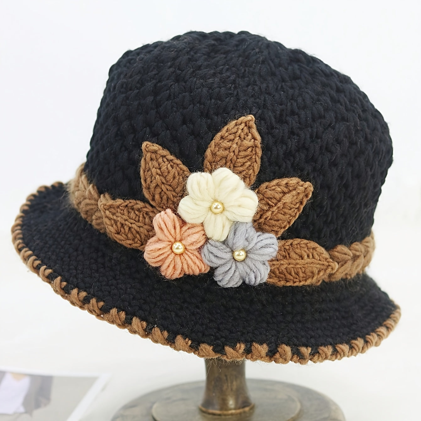 Elegant Floral Crochet Bucket Hat - Soft, Lightweight, Warm, and Breathable Fisherman Cap for Women - Perfect for Autumn and Winter Seasons