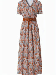 「lovevop」Paisley Print V Neck Dress, Boho Casual Short Sleeve Dress For Spring & Summer, Women's Clothing