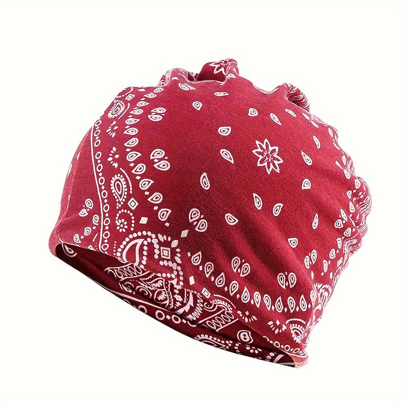 4pcs/set Classic Vintage Paisley Print Unisex Slouchy Beanie - Skullies & Beanies with Elastic Warm Lightweight Design, Perfect for Women & Men - Hip Hop Baggy Hat for Casual Wear