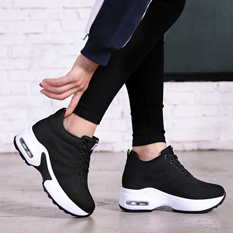 「lovevop」Women's Lightweight Mesh Sneakers, Platform Low Top Lace Up Height Increased Casual Shoes, Women's Sport Footwear