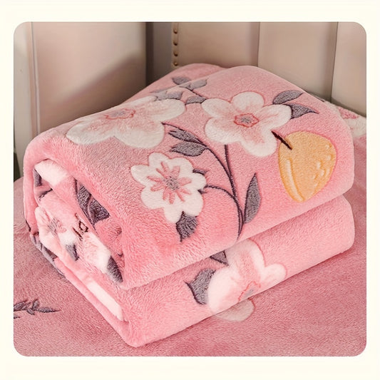 1pc Cozy Pink Floral Flannel Blanket - Soft, Comfortable, Skin-Friendly, Multi-Functional for Office, Camping, Travel, Home Decoration - Perfect Holiday Gift for Family and Friends