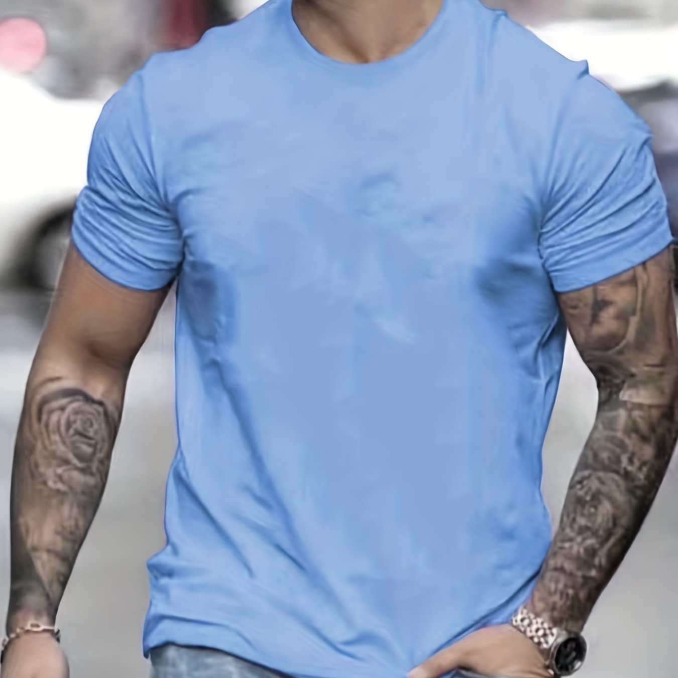 「lovevop」Men's Casual Classic T-Shirts, Solid Color Crew Neck Comfy Fashion Tees Top Summer Clothes