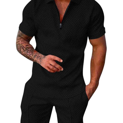 「lovevop」Men's Polyester Thin V-neck Zipper Sweatsuits With V-neck Zipper T-shirt & Shorts Christmas Gifts Best Sellers