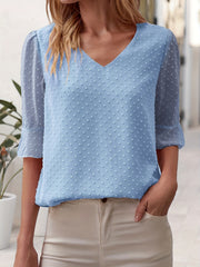 「lovevop」V-neck Loose Chiffon Shirt, Casual 3/4 Long Sleeve Fashion Blouses Tops, Women's Clothing