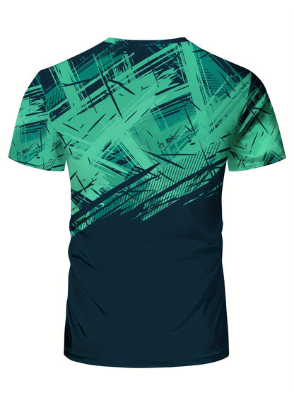 Mens Ombre Print Crew Neck Short Sleeve Sports T-Shirt - Comfortable, Versatile, Tear Resistant, High Stretch Polyester Fabric - Perfect for Summer, Spring, Athletic, Casual, Hiking, Outdoor, Running, Training, Yoga