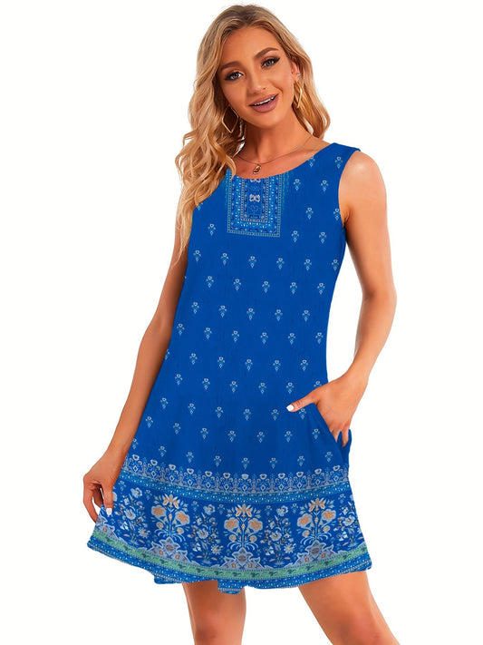 「lovevop」Boho Tank Dress, Sleeveless Casual Dress For Summer & Spring, Women's Clothing