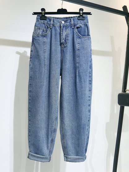 「lovevop」Roll Up Hem Mid Waist Harem Jeans, Slash Pockets Street Causal Style Loose Denim Pants, Women's Denim Jeans & Clothing