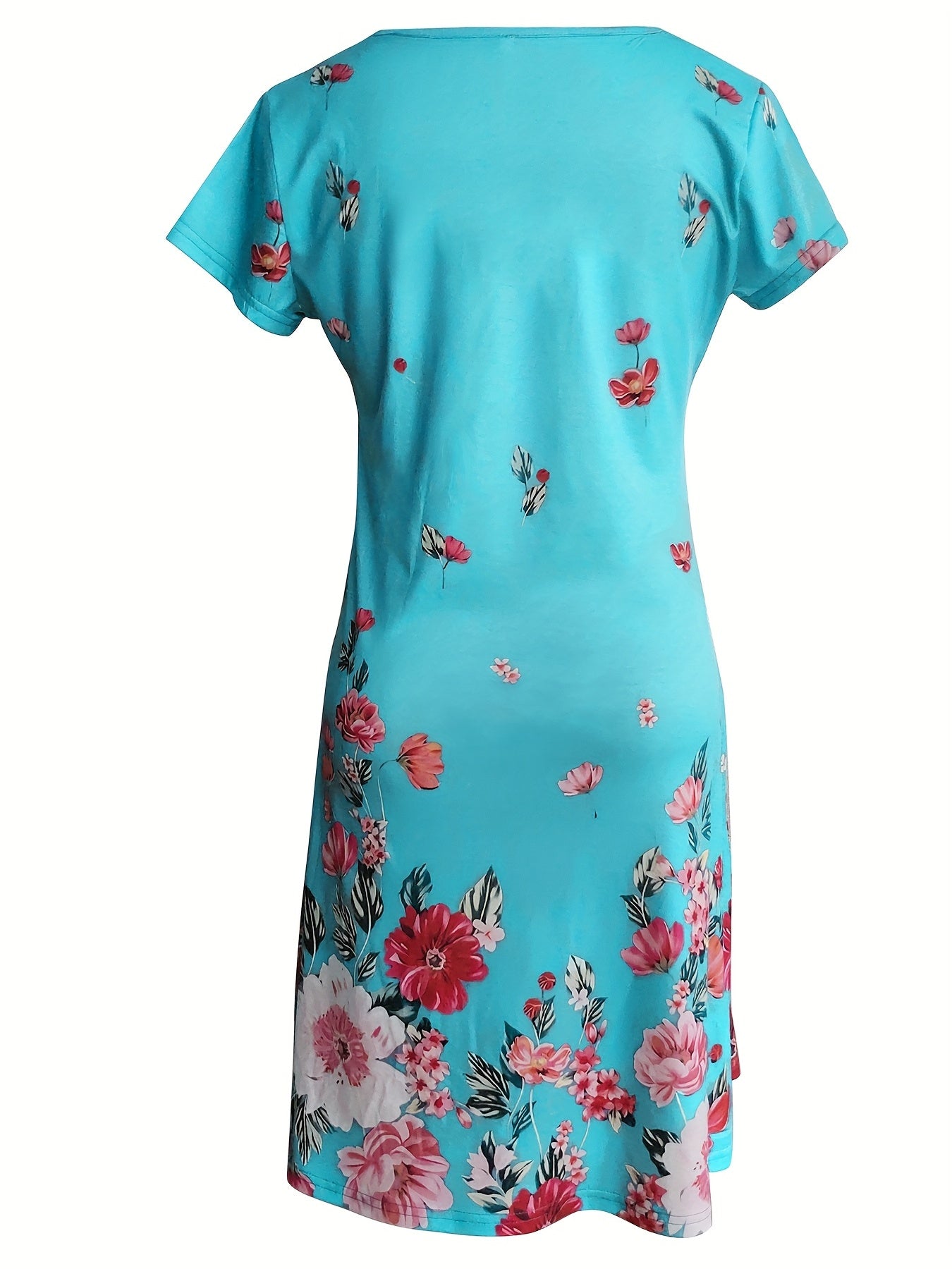 「lovevop」Floral Print Short Sleeve Dress, V Neck Casual Dress For Summer & Spring, Women's Clothing