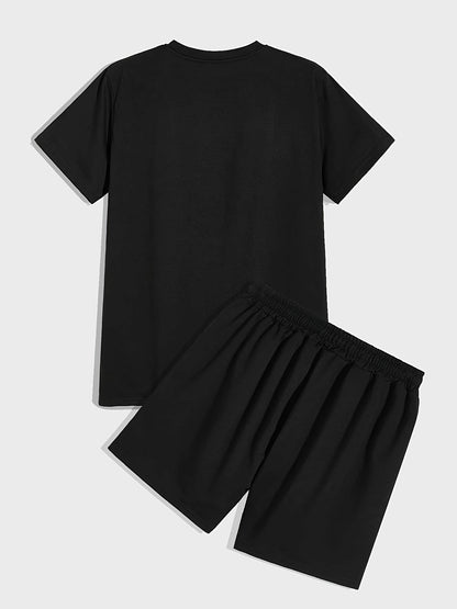 「lovevop」Los Angeles, Men's 2 Pieces Outfits, Round Neck Short Sleeve T-Shirt And Drawstring Shorts Set