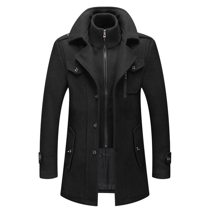 「lovevop」Men's Business Woolen Coat Fashion Double Collar Mid-length Woolen Jacket For Autumn/Winter