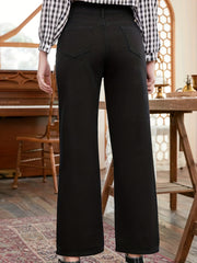 「lovevop」Causal Solid Color Double Buttons Jeans, Slash Pockets Loose Chic Straight Leg Denim Pants,Women's Denim Jeans & Clothing