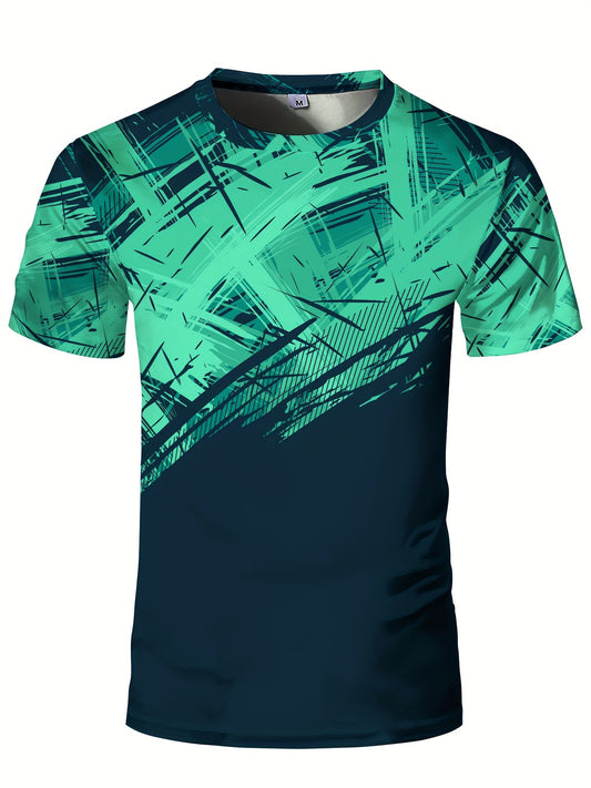 Mens Ombre Print Crew Neck Short Sleeve Sports T-Shirt - Comfortable, Versatile, Tear Resistant, High Stretch Polyester Fabric - Perfect for Summer, Spring, Athletic, Casual, Hiking, Outdoor, Running, Training, Yoga