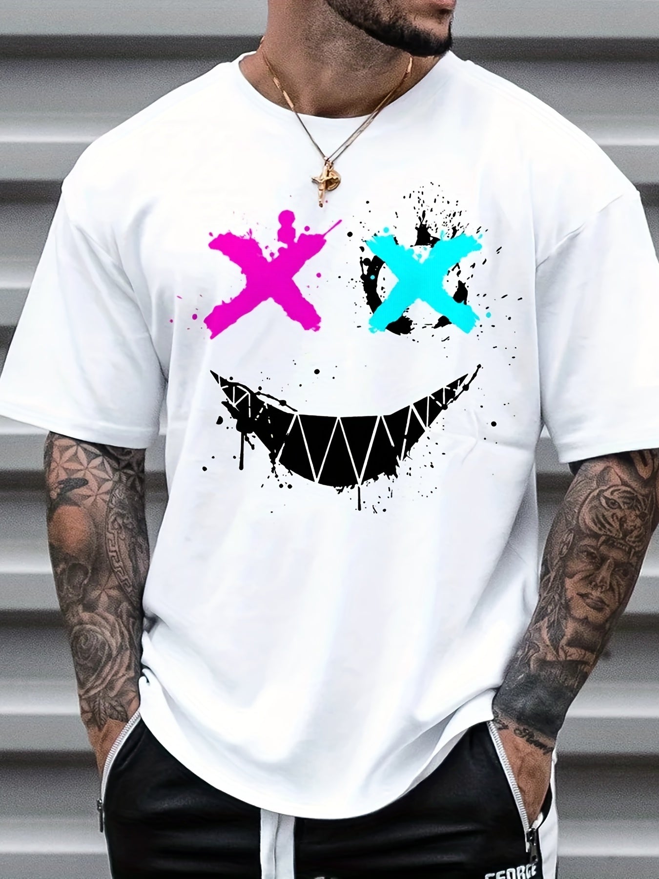 「lovevop」Men's Novelty T Shirt Smile Graphic Print Tees Short Sleeve T-shirt Casual Summer Tops