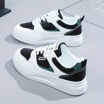 「lovevop」Women's Casual & Fashion Sneakers, Letter Patch Color Block Skate Shoes, Low Top Lace Up Shoes