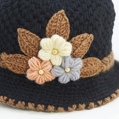 Elegant Floral Crochet Bucket Hat - Soft, Lightweight, Warm, and Breathable Fisherman Cap for Women - Perfect for Autumn and Winter Seasons
