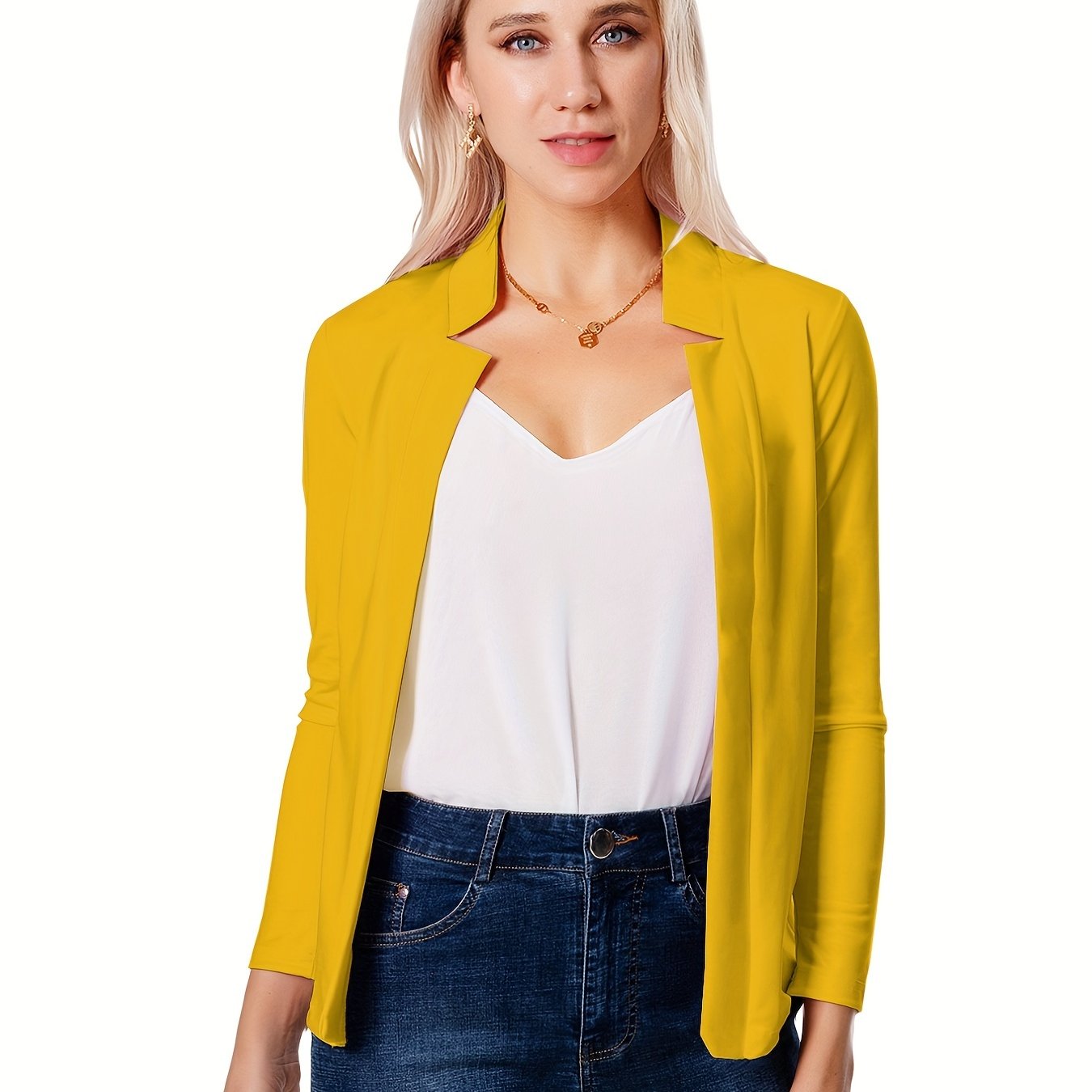 「lovevop」Solid Split Open Front Blazer, Elegant Long Sleeve Blazer, Elegant & Stylish Tops For Office & Work, Women's Clothing