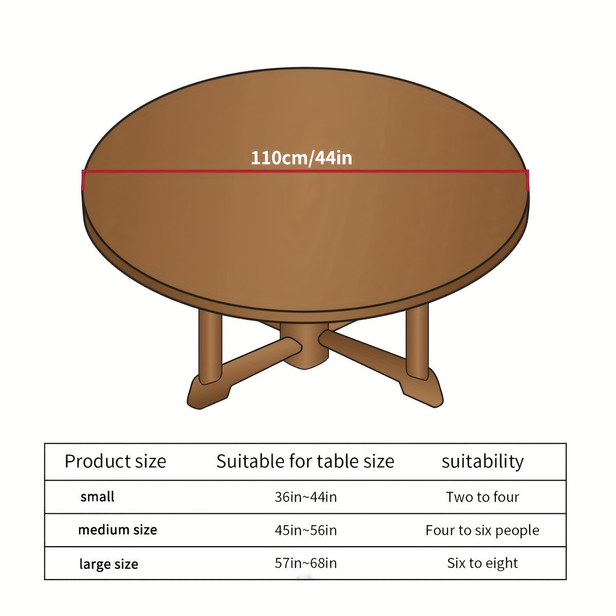 100% Vinyl Round Moroccan Tablecloth with Waterproof Oil-Proof Flannel Backing and Fitted Elasticized Edges for Outdoor, Indoor, Patio, Picnic, Camping Use