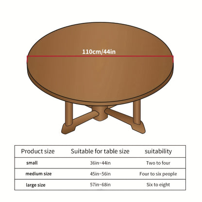 100% Vinyl Round Moroccan Tablecloth with Waterproof Oil-Proof Flannel Backing and Fitted Elasticized Edges for Outdoor, Indoor, Patio, Picnic, Camping Use