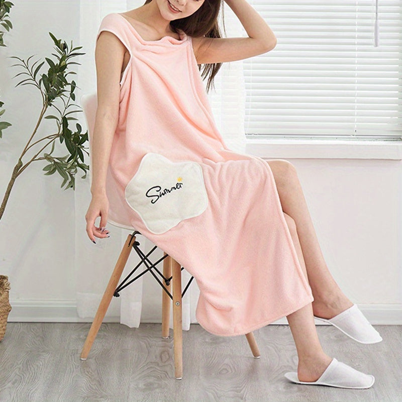 1pc Plush Quick-Drying Spa Bathrobe with Pocket - Bath Towels for Women with Thick Straps, Absorbent, Comfortable, Soft Wrap Towel for Home, Bathroom, Sauna, and Daily Use - Luxurious Bathroom Accessories for Relaxation