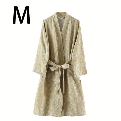 1pc Unisex Double Layer Cotton Gauze Bathrobe, Quick-Dry Absorbent Robe For Spring/Autumn, Modern Homewear Sleepwear, Couples Loungewear