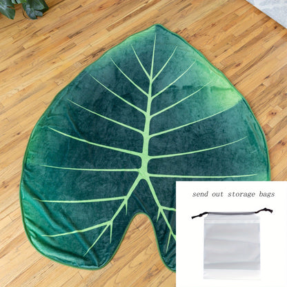 1pc Vibrant Green Leaf-Shaped Plush Blanket - Soft, Warm, Cozy Throw for Couch, Bed, Sofa, Traveling, and Outdoor Activities - Perfect for Chilly Evenings, Camping, and Picnics