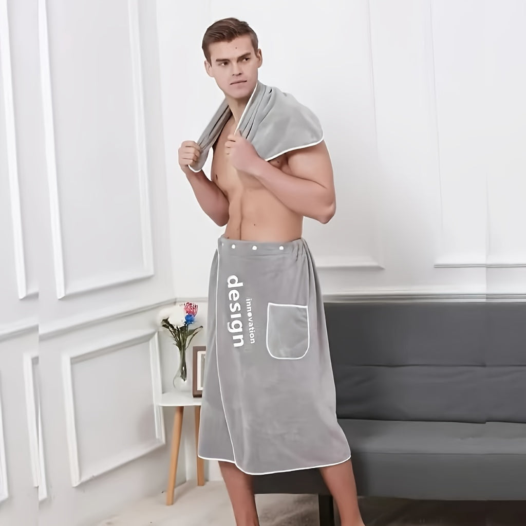 Two-piece Set Men's Bath Towel Home Use Coral Velvet Absorbent Can Be Worn Or Wrapped Towel Beach Towel Camping Towel