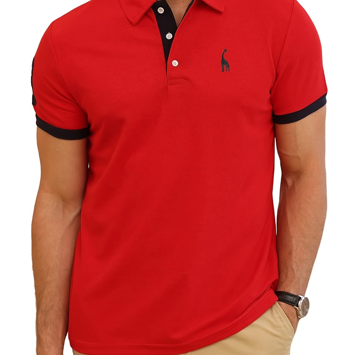 「lovevop」Men's Casual Slim Fit Embroidered Striped Polo Shirt