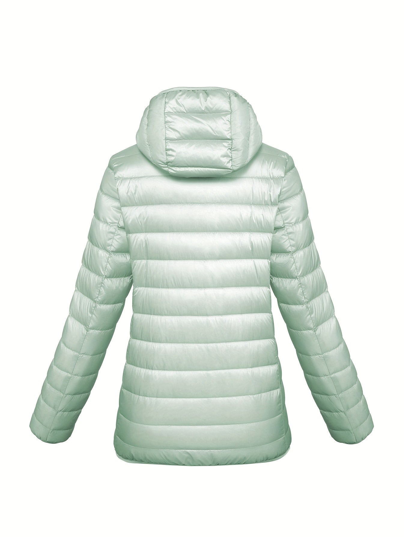 Women's Casual Hooded Puffer Jacket - Long Sleeve, Winter Warmth, Nylon Outdoor Down Coat with Zip-Up Front