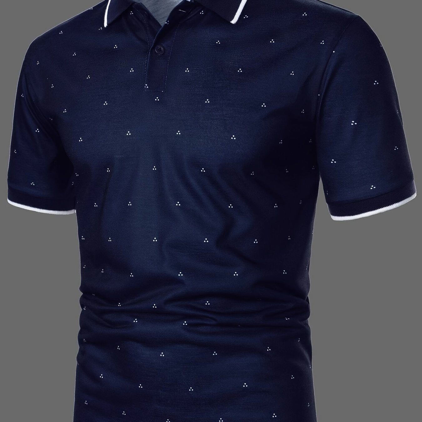 「lovevop」Men's Polo Shirts, Casual Navy Blue Slim Fit Lapel Button Up Polo Shirt