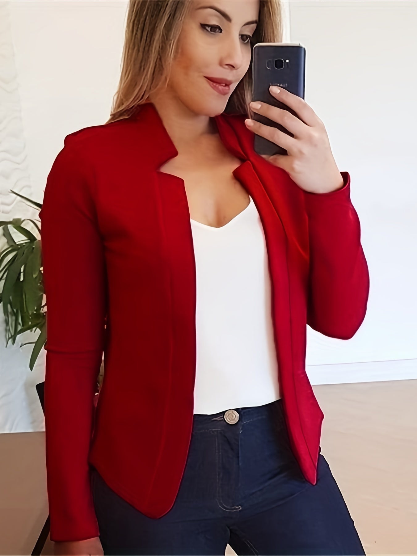 「lovevop」Solid Open Front Blazer, Elegant Long Sleeve Work Office Outerwear, Women's Clothing