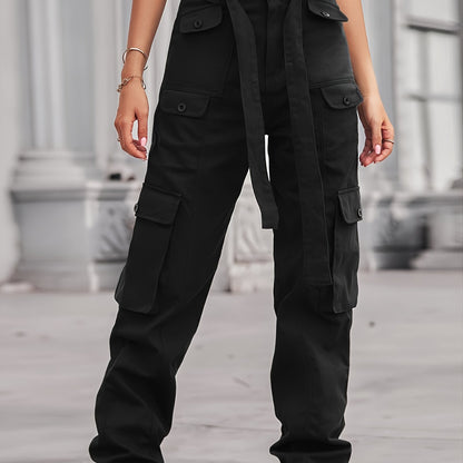 「lovevop」Multi-pocket Baggy Cargo Pants With Belt, Street Style Jeans, Y2K Kpop Vintage Style, Women's Clothing & Denim