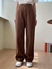 「lovevop」Brown Loose Fit Straight Jeans, Non-Stretch Slash Pockets Casual Denim Pants, Women's Denim Jeans & Clothing