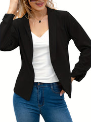 「lovevop」Elegant Solid Long Sleeve Blazer, Open Front Lapel Blazer, Elegant & Stylish Tops For Office & Work, Women's Clothing
