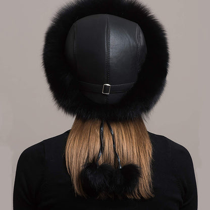 Winter Real Fox Fur Hats For Women Winter Stylish Russian Thick Warm Beanie woman Hat Natural Fluffy Fur Caps With Tail