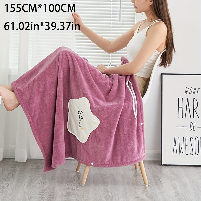 1pc Plush Quick-Drying Spa Bathrobe with Pocket - Bath Towels for Women with Thick Straps, Absorbent, Comfortable, Soft Wrap Towel for Home, Bathroom, Sauna, and Daily Use - Luxurious Bathroom Accessories for Relaxation