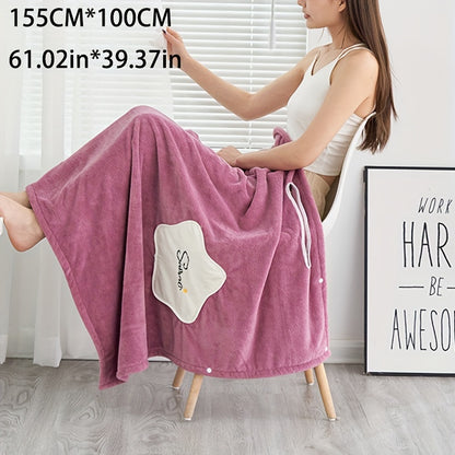 1pc Plush Quick-Drying Spa Bathrobe with Pocket - Bath Towels for Women with Thick Straps, Absorbent, Comfortable, Soft Wrap Towel for Home, Bathroom, Sauna, and Daily Use - Luxurious Bathroom Accessories for Relaxation