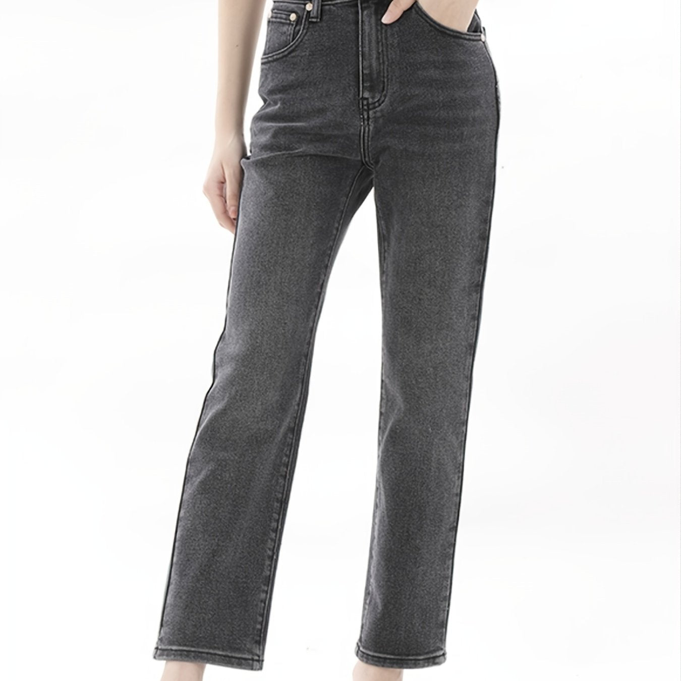 「lovevop」Washed Black Tapered Denim Pants, Classic Slant Pocket Denim Pants, Women's Clothing & Denim