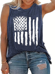 「lovevop」Flag Print Crew Neck Tank Top, Casual Sleeveless Tank Top For Summer, Women's Clothing