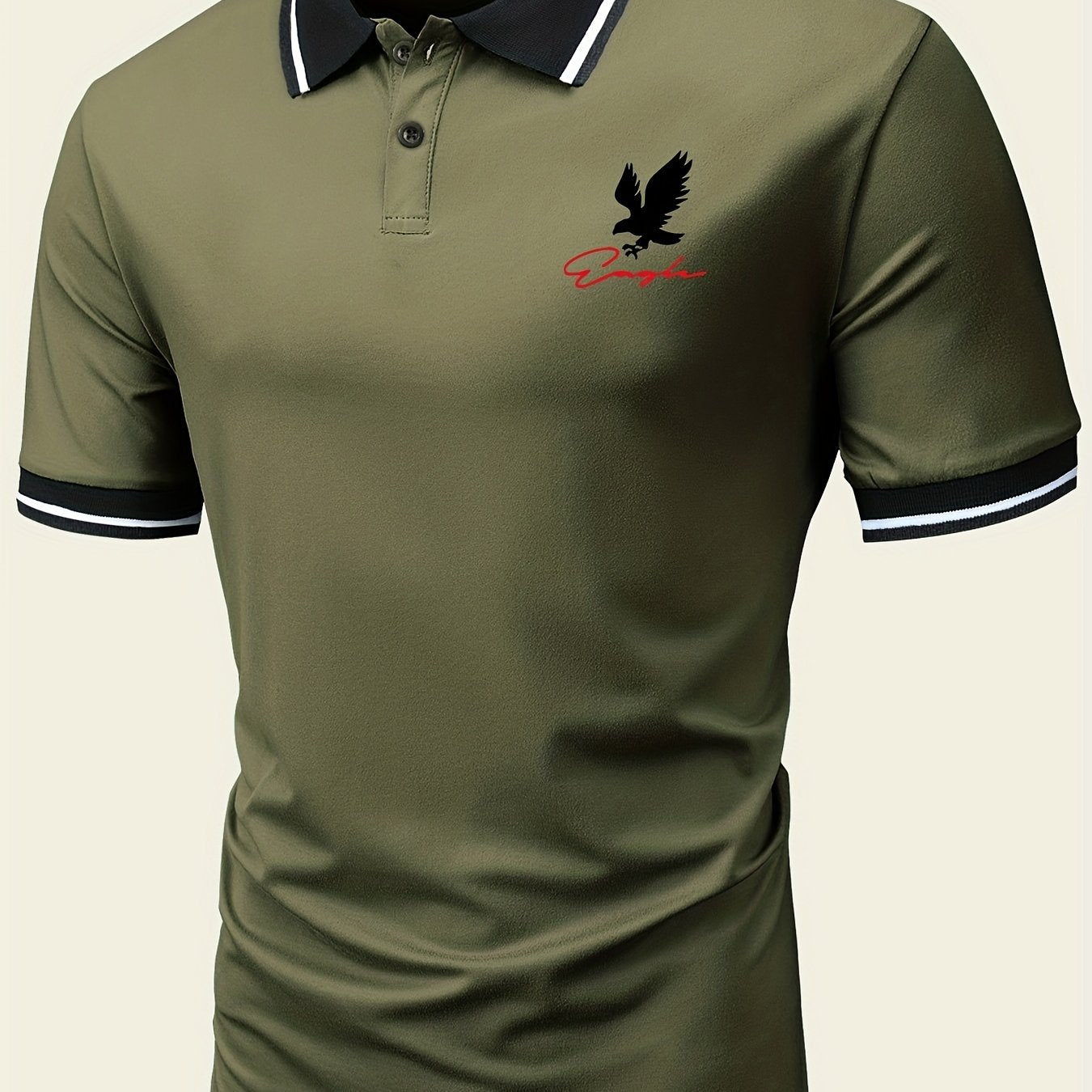 「lovevop」Lässiges, leicht dehnbares, kurzärmliges Poloshirt mit Knopfleiste vorne und Pferdemuster, Herrenbekleidung für den Sommer