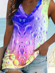「lovevop」Bubble Gradient Print Sleeveless Top, Casual V Neck Summer Top, Women's Clothing